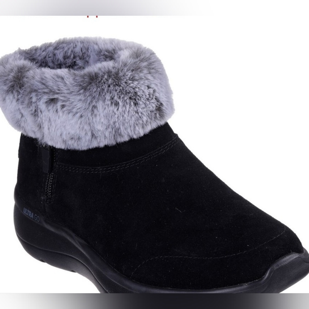 Skechers Women's On the Go Joy, Black Faux Fur Lined Ankle Boots, Size 8.5, EUC